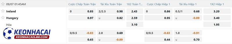 Tỷ lệ soi kèo Ireland vs Hungary Tỷ lệ soi kèo Ireland vs Hungary