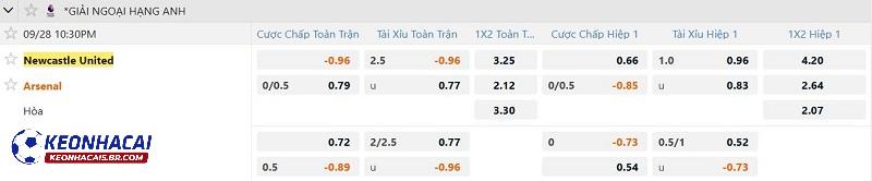 Tỷ lệ soi kèo Newcastle vs Arsenal Tỷ lệ soi kèo Newcastle vs Arsenal